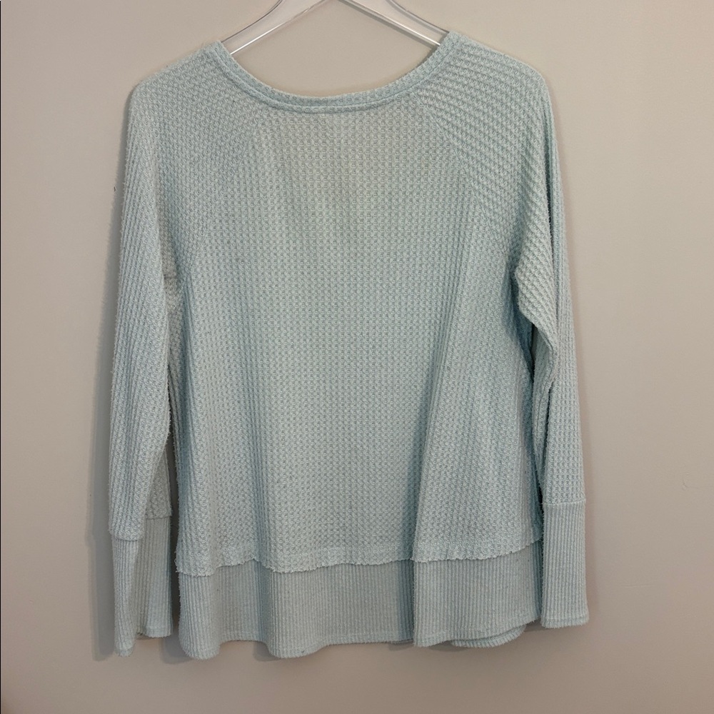 Caslon Sky Blue Waffle Knit Long Sleeve Top Size Small - Picture 3 of 5